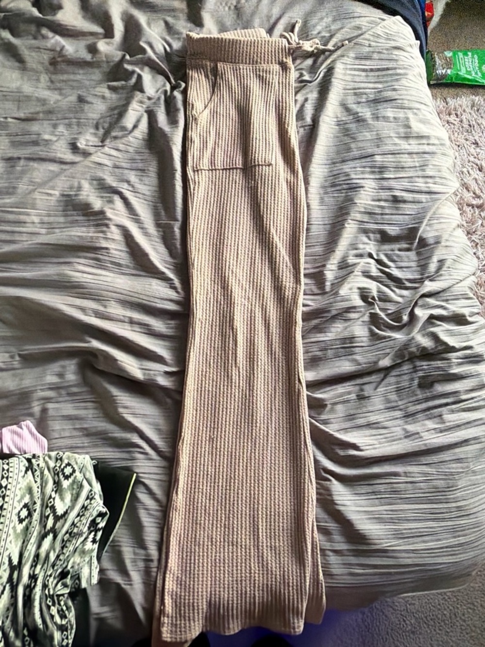 Ribbed Knit Maxi Pants in Beige